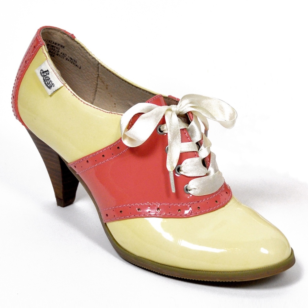 Boss Coral and Cream Patent Lace-Up Heel